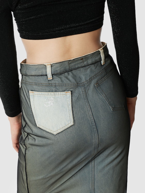 AA Milano Mesh & Denim Midi Skirt 
