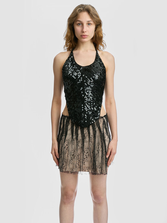 Satin & Mesh Mini Skirt 