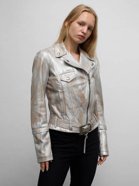 Patrizia Pepe Silver Leather Jacket 