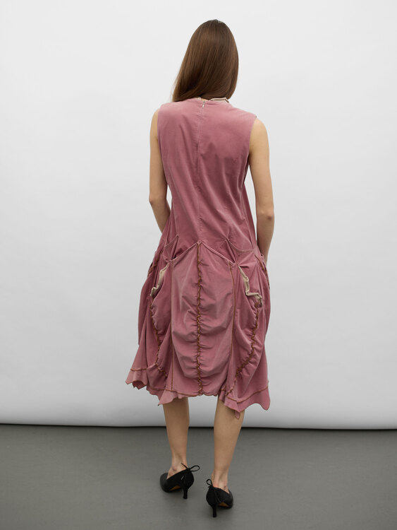 Pink Corduroy Midi Dress 