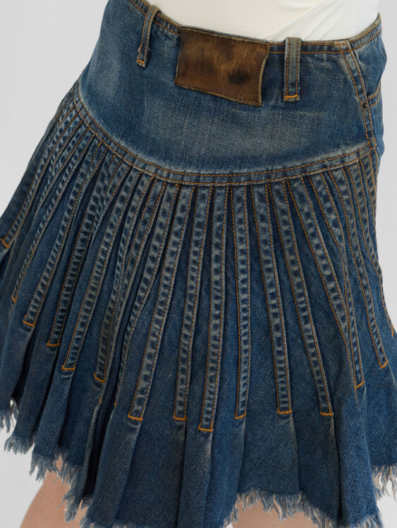 Plein Sud Pleated Denim Skirt 