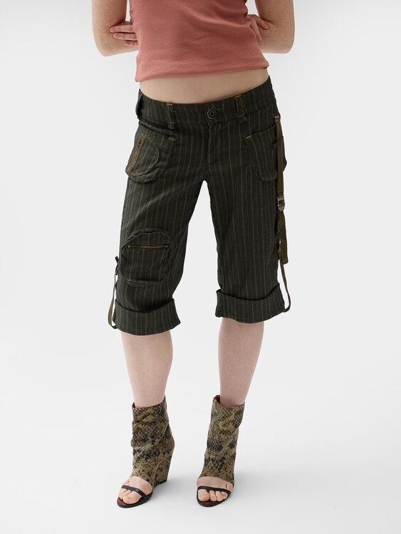 Khaki Grey Pinstripe Shorts 