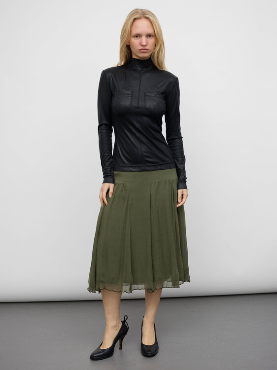 Layered Silk Chiffon Midi Skirt 