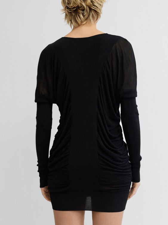 Black Gathered Knit Dress 