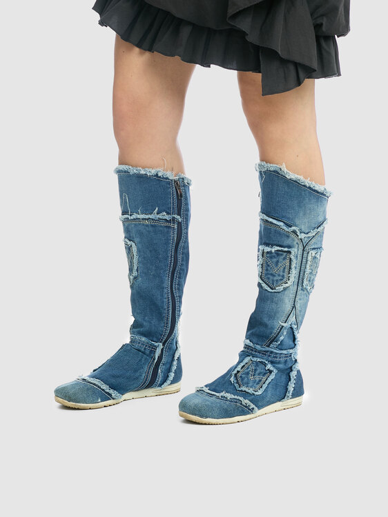 Blue Denim Deconstructed Boots 