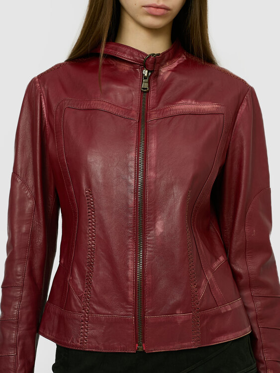 Burgundy Leather Biker Jacket 