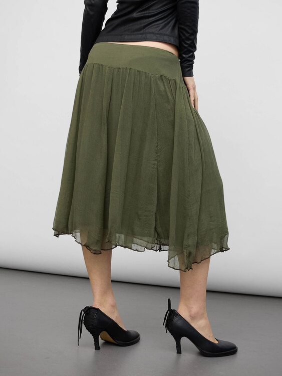 Layered Silk Chiffon Midi Skirt 