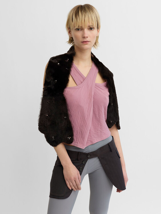 Fur Rhinestone Embellished Stole 