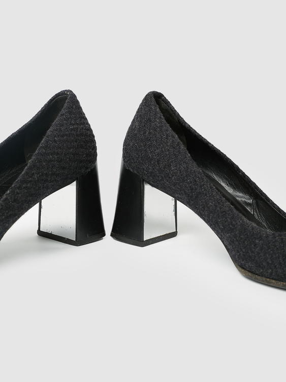 Prada Anthracite Grey Tweed Heels 