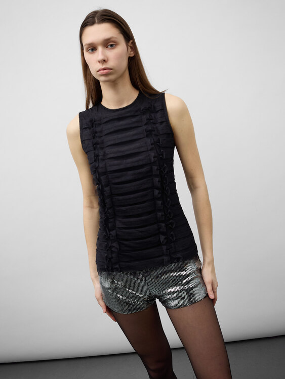 Black Mesh Sleeveless Top 