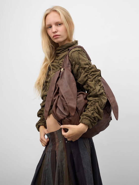 Brown Leather Gathered Handbag 