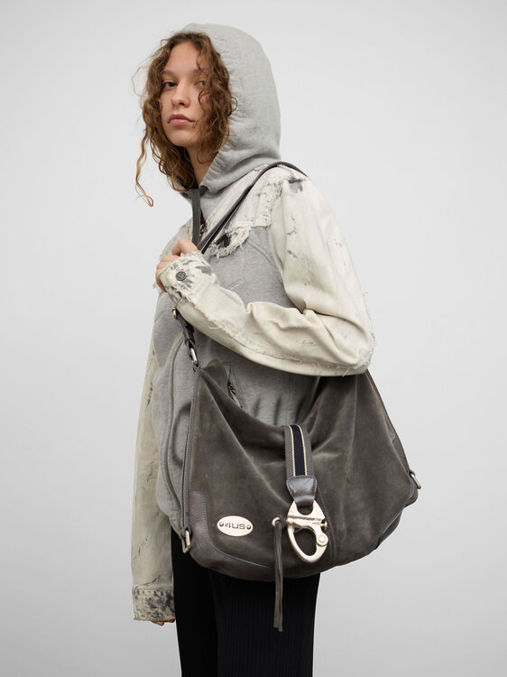4US Grey Suede Hobo Bag 