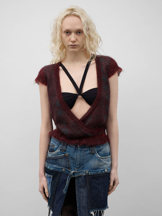 Burgundy And Turquoise Knit Vest 