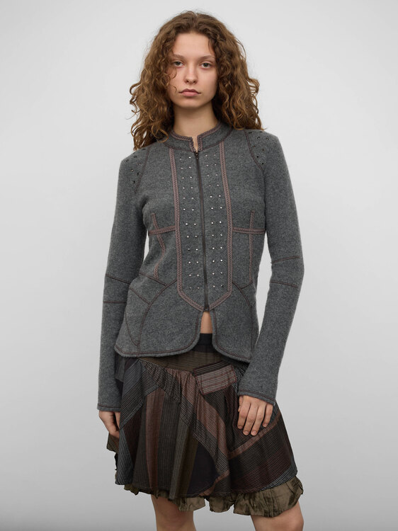 Fine Knit Zip-Up Cardigan 