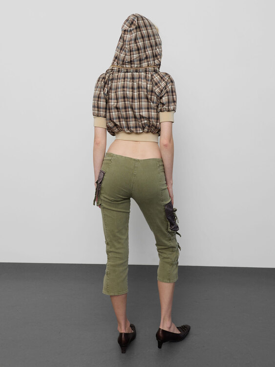Khaki Green Cargo Capri Pants 