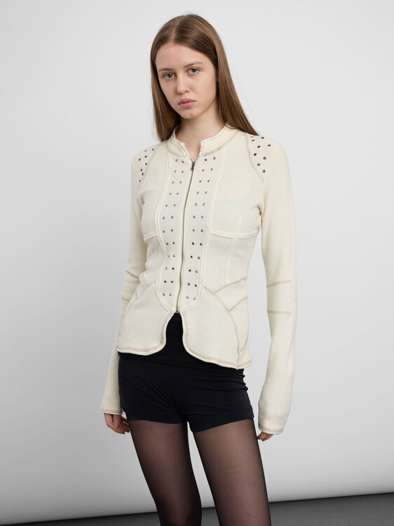 Cream Knitted Zip-Up Cardigan 