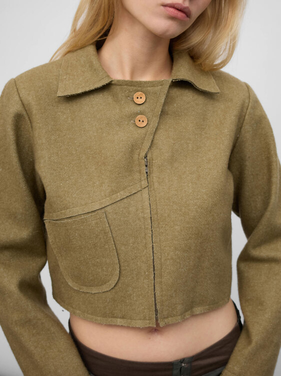 Beige Felt Cropped Jacket 