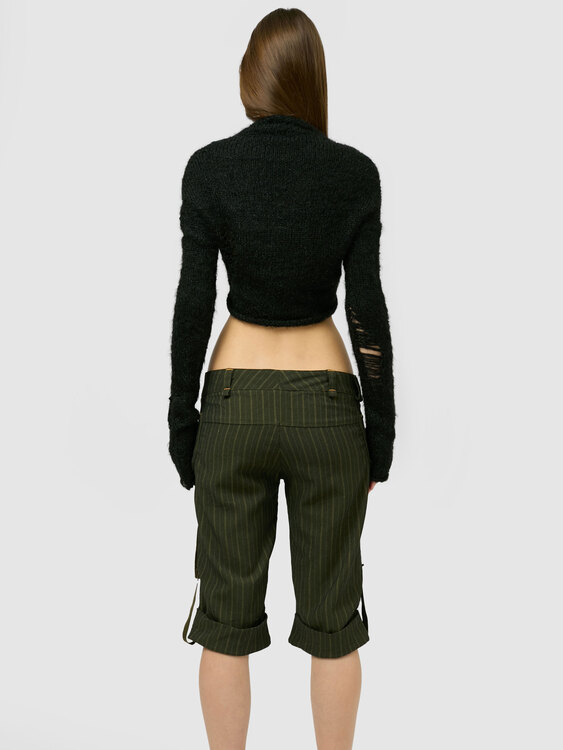 Khaki Grey Pinstripe Shorts 