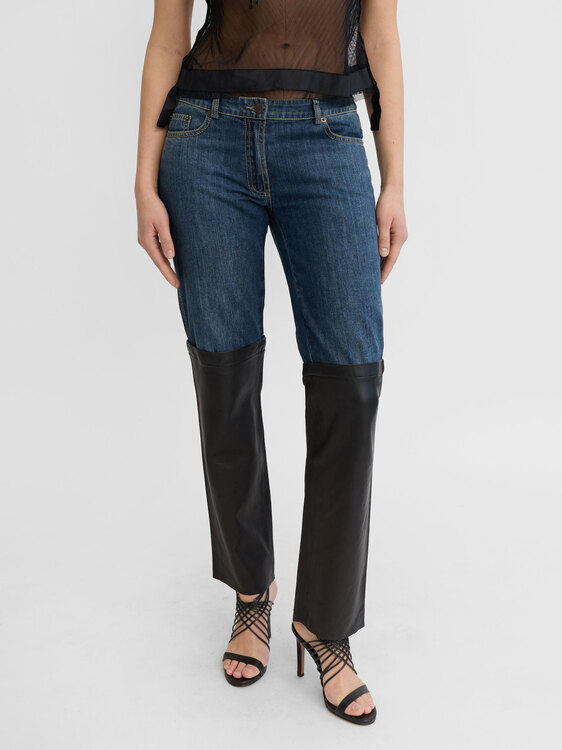 Plein Sud Denim And Leather Trousers 