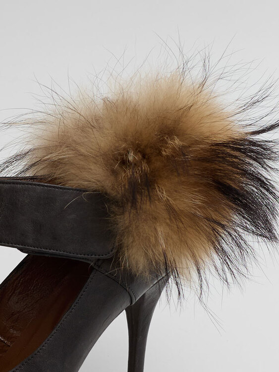 Brown Leather Fur-Trimmed Pumps  