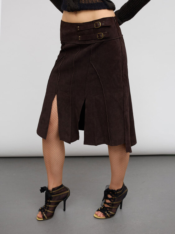 Brown Suede Midi Skirt 