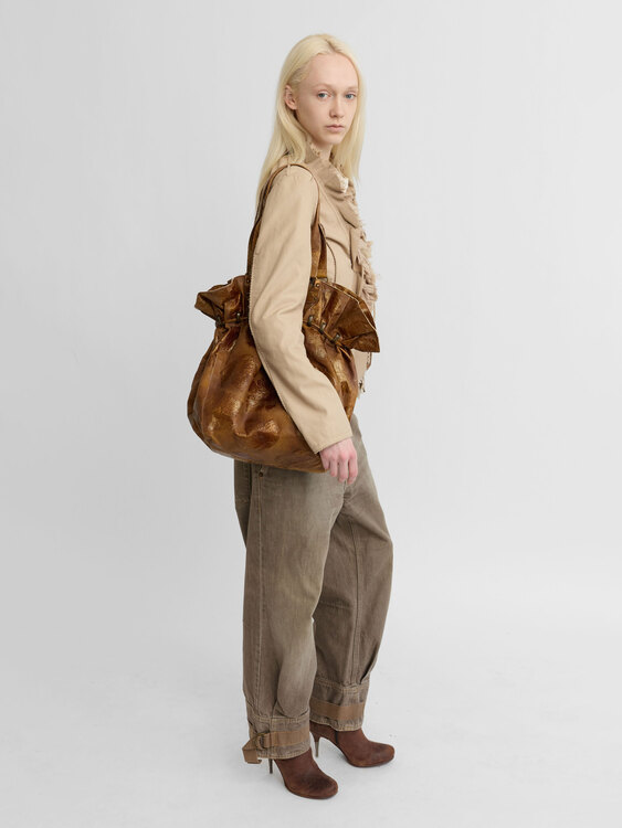 Embossed Leather Bucket Bag 