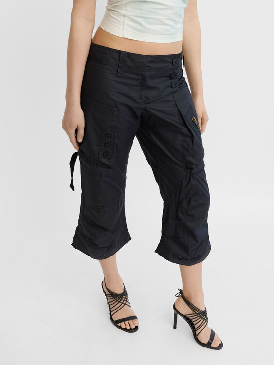 Black Resin Coated Cargo Capris 