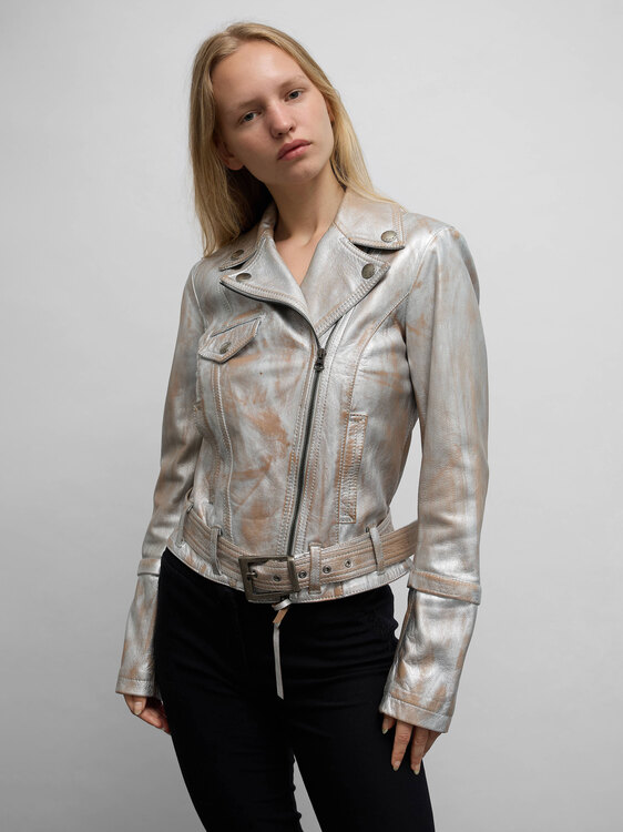 Patrizia Pepe Silver Leather Jacket 