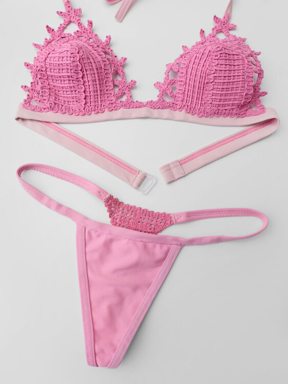 Pink Corded Lace Bikini Set 