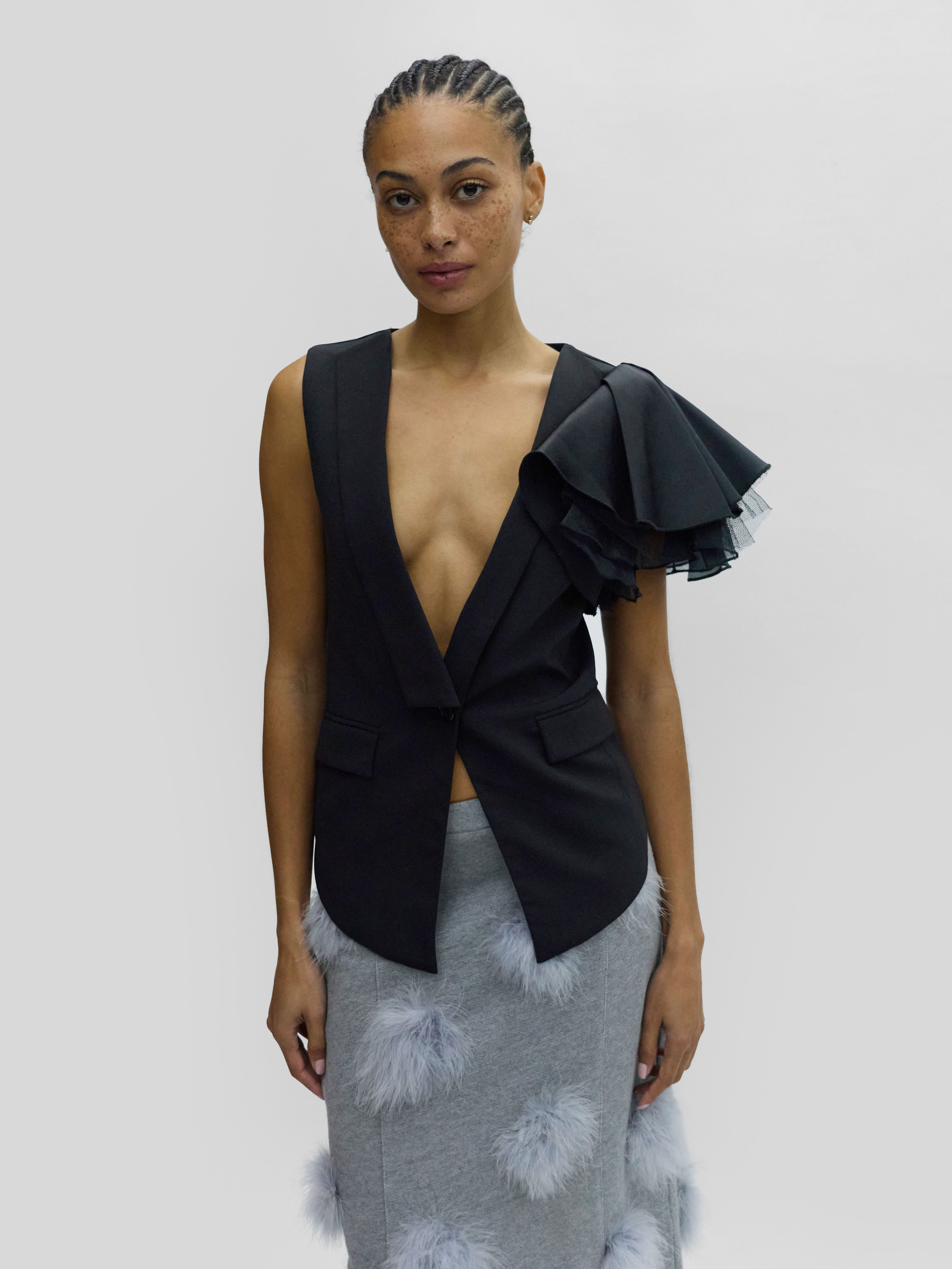 Black Ruffled Vest 