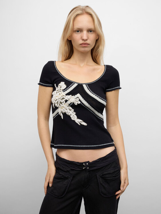 Rib Cotton Embroidered Top 