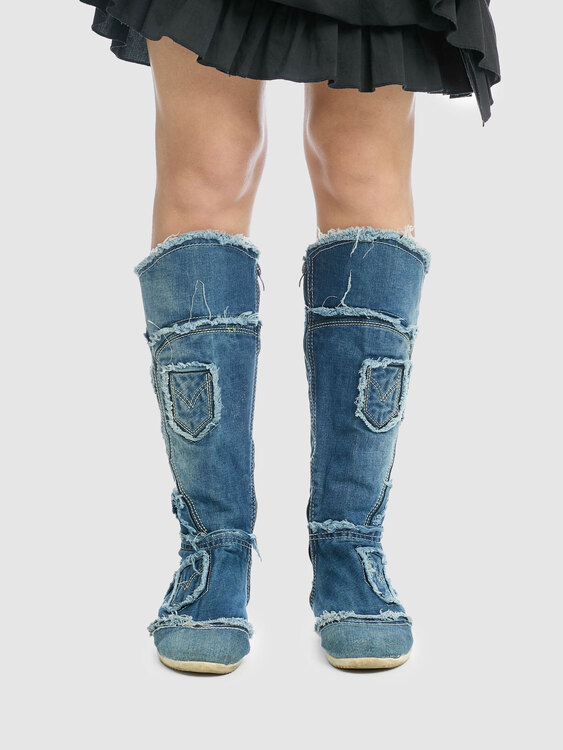 Blue Denim Deconstructed Boots 