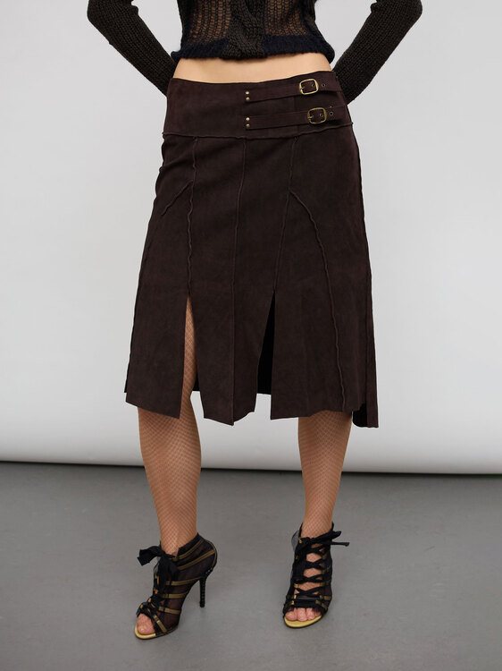 Brown Suede Midi Skirt 