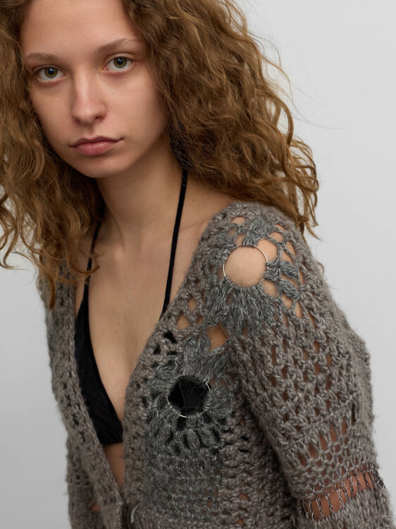Grey Open Knit Cardigan 