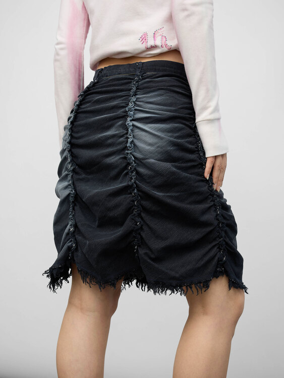 Gathered Denim Midi Skirt 