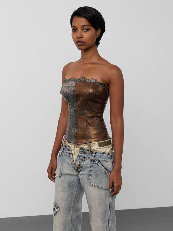 Metallic Rubber Coated Lace Bustier 