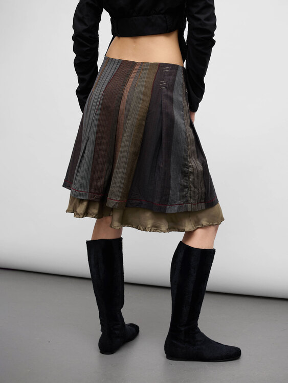 Pleated Patchwork Midi Skirt 