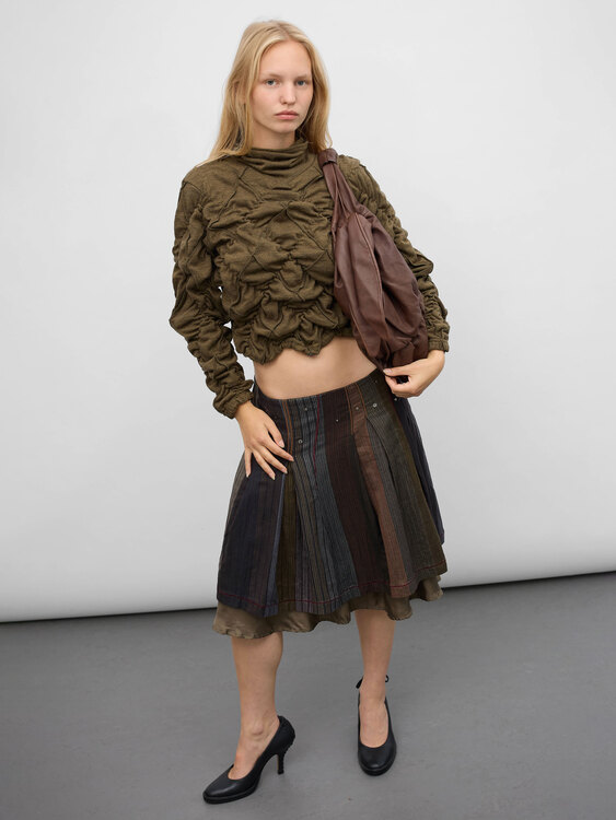 Brown Leather Gathered Handbag 