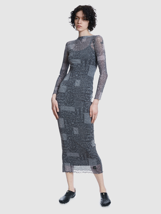 Grey Mesh Maxi Dress 