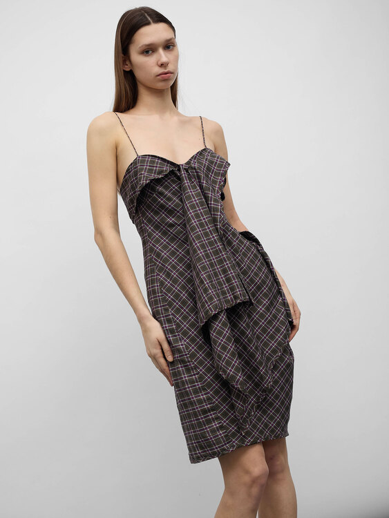 Plaid Bustier Midi Dress 