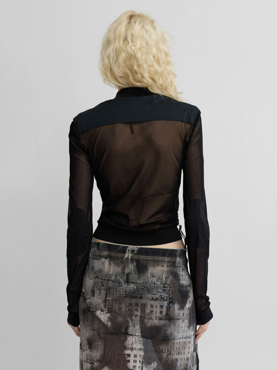 Black Mesh Zip-Up Cardigan 