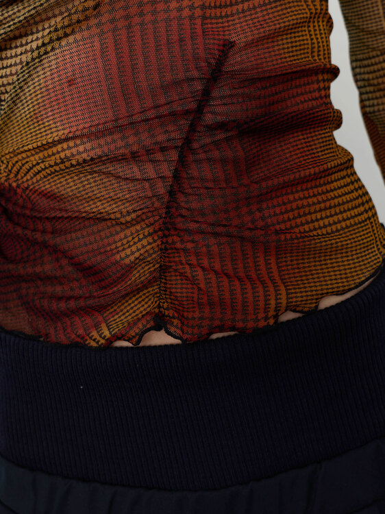 Houndstooth Gathered Mesh Top 