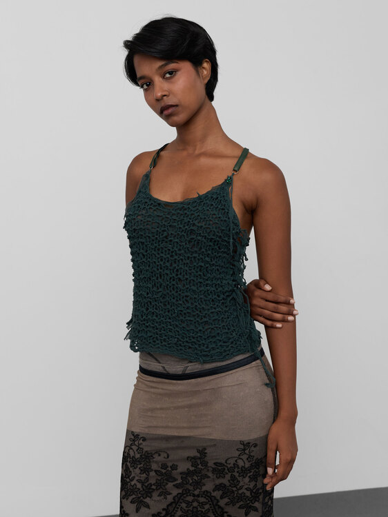 Green Chiffon And Knitted Top 