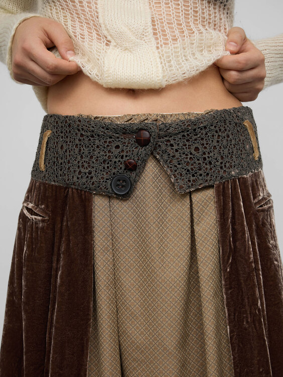 Deconstructed Velvet Midi Skirt 