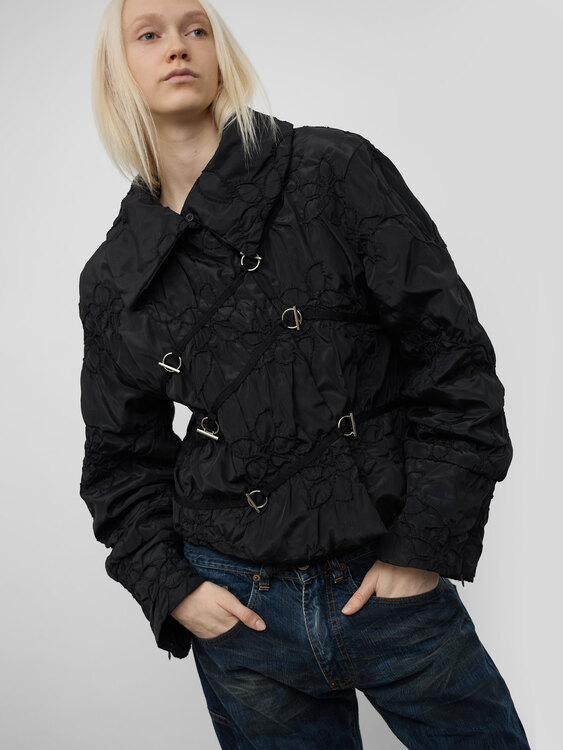 Black Nylon Embroidered Jacket 