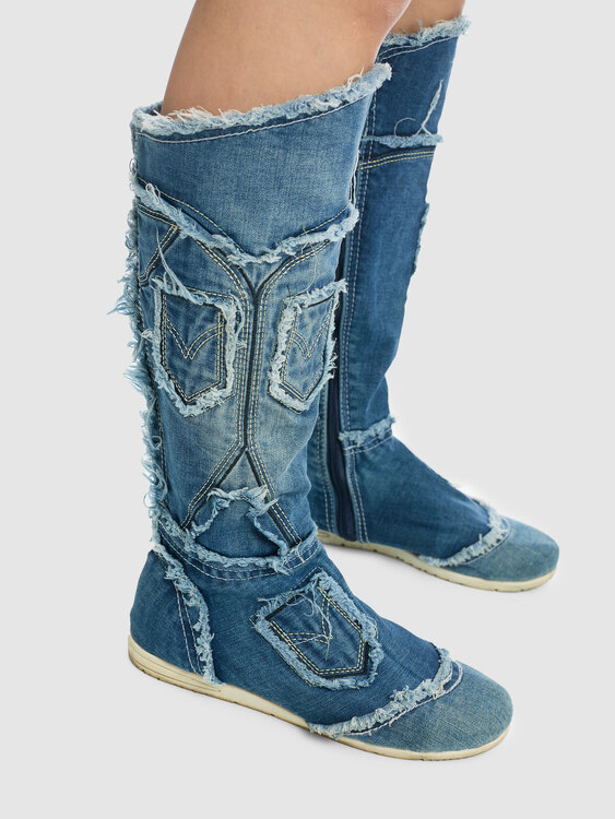 Blue Denim Deconstructed Boots 