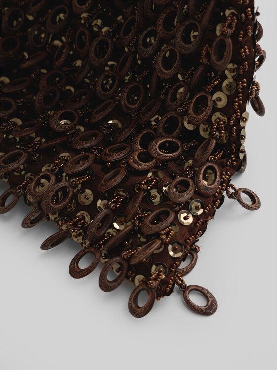 Brown Sequin And Ring Handbag 