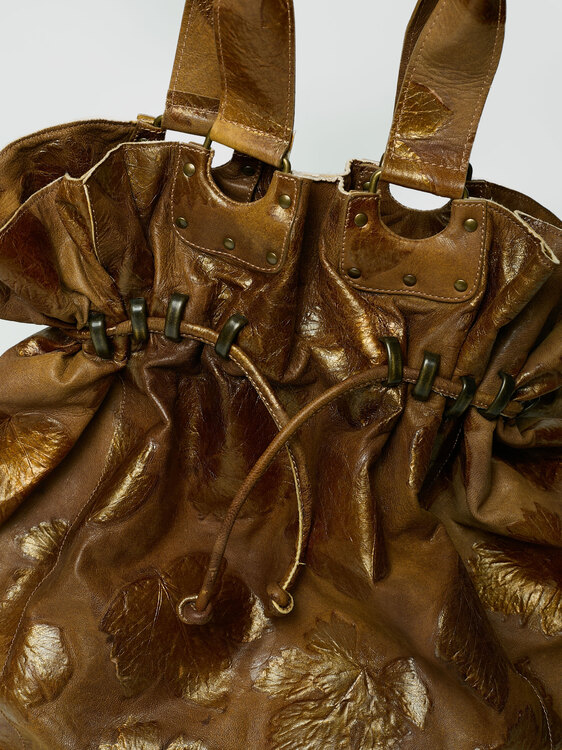 Embossed Leather Bucket Bag 