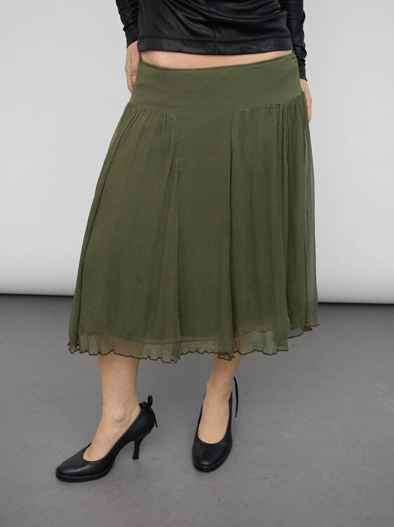 Layered Silk Chiffon Midi Skirt 