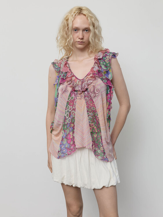 Nolita Pink Sheer Ruffle Top 